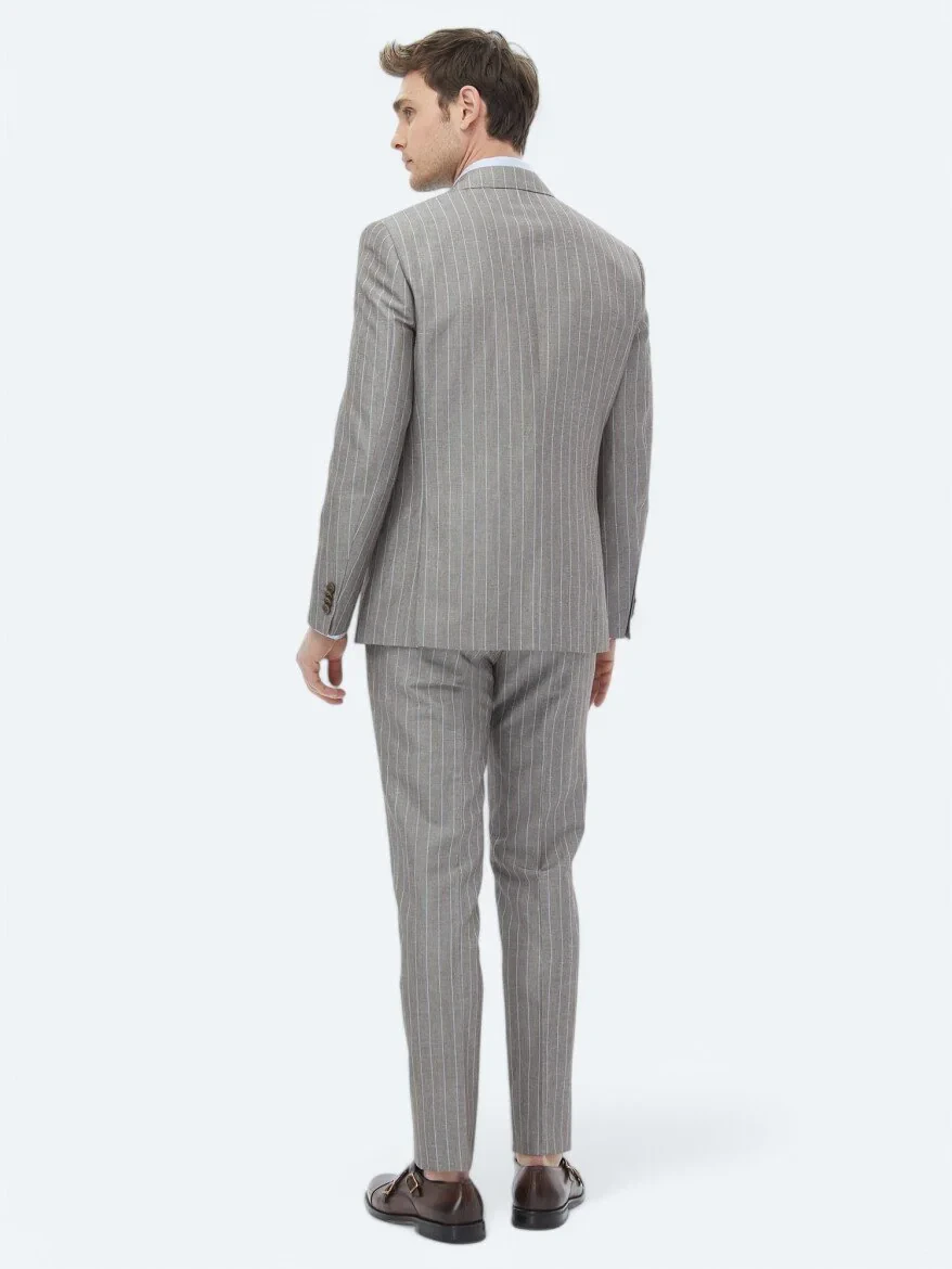 Mink Striped Modern Fit Linen Blended Suit - 9
