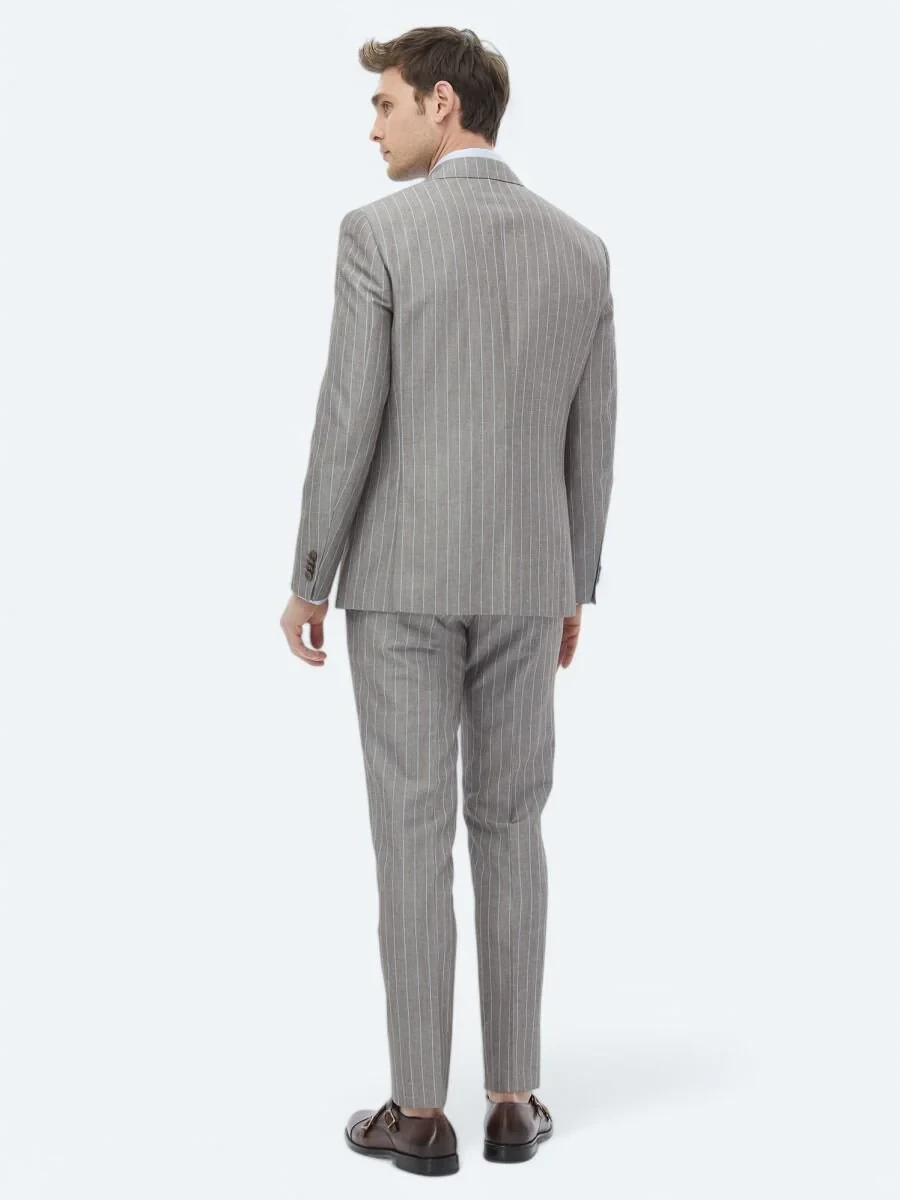 Mink Striped Modern Fit Linen Blended Suit - 9