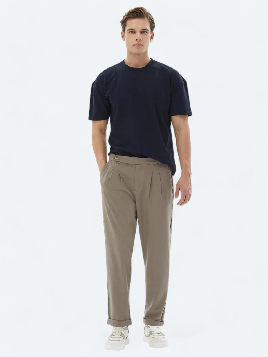 Mink Weaving Carrot Fit Casual Trousers - 1