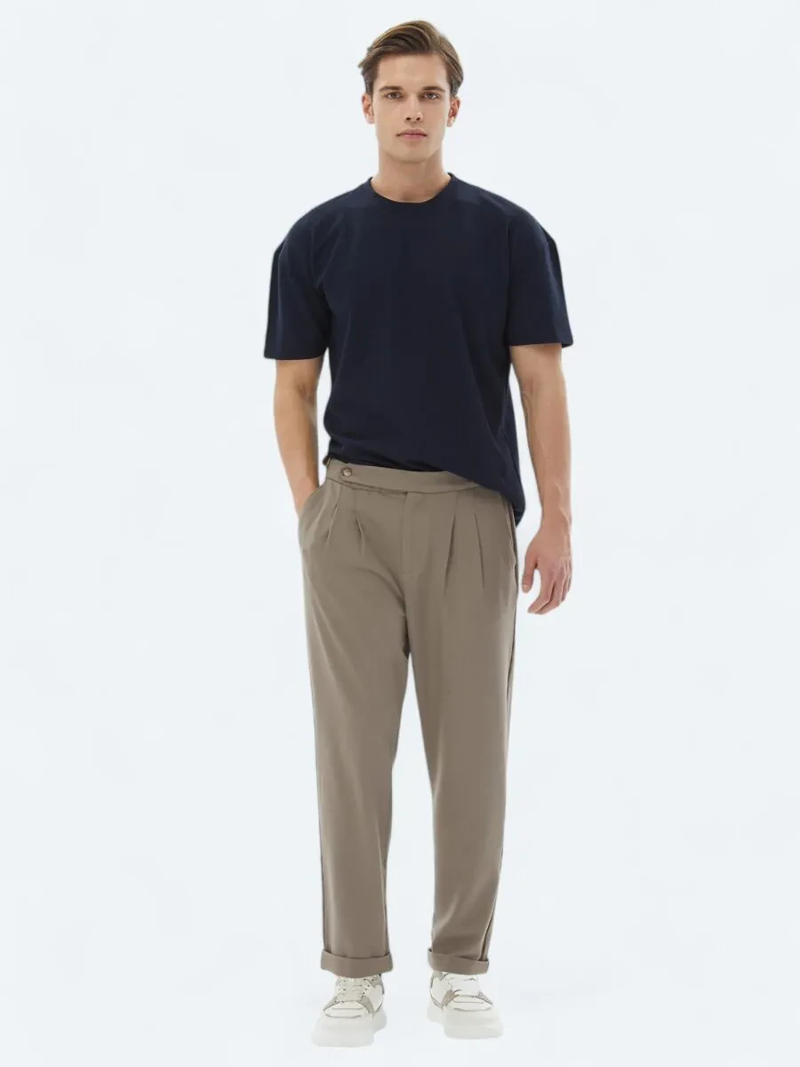 Mink Weaving Carrot Fit Casual Trousers - 1