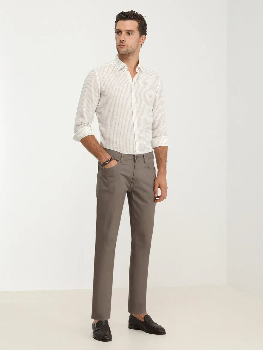 Mink Weaving Fitted Fit Casual Cotton Blended Trousers - 1
