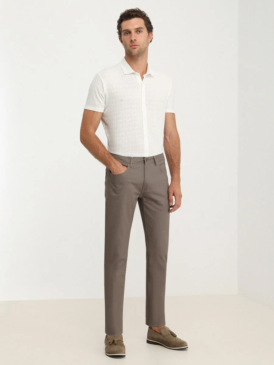 Mink Weaving Fitted Fit Casual Cotton Blended Trousers - 3