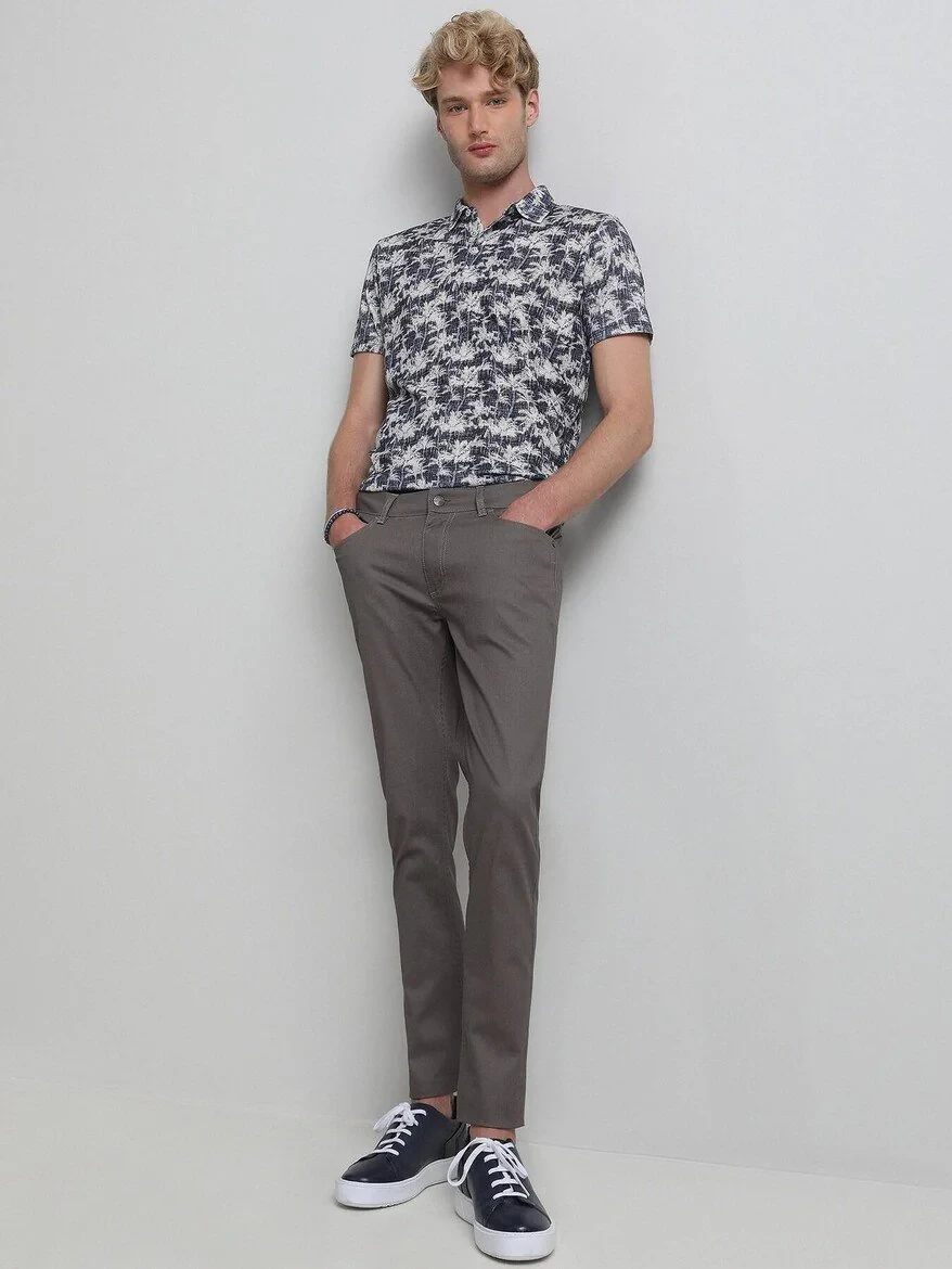 Mink Weaving Fitted Fit Casual Cotton Blended Trousers - 1