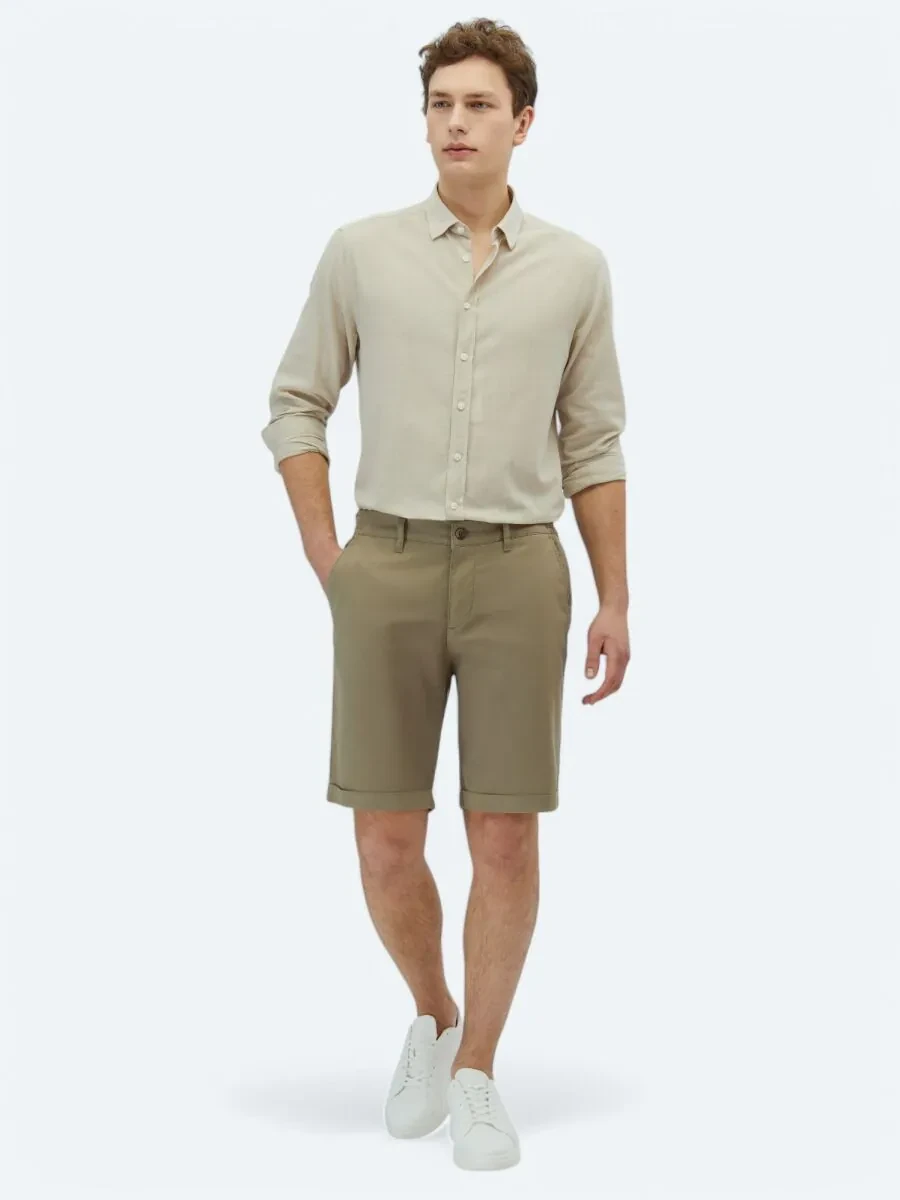 Mink Weaving Slim Fit Casual Cotton Blended Bermuda - 1