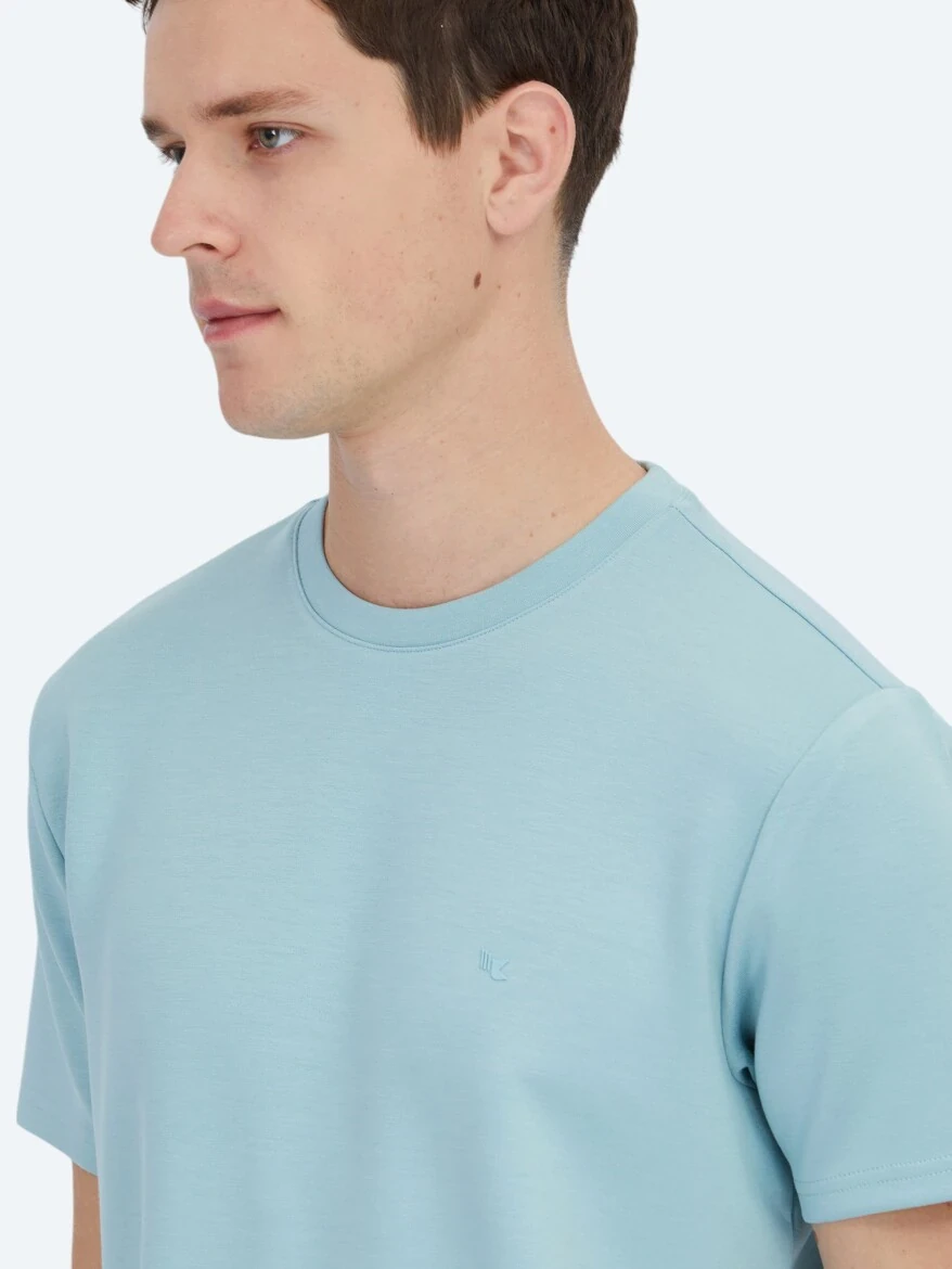 Mint Düz Bisiklet Yaka T-Shirt - 4