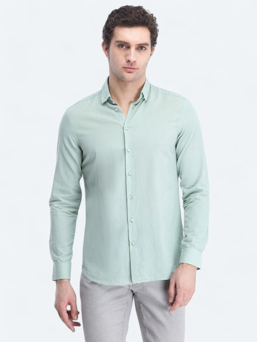 Mint Düz Regular Fit Dokuma Casual %100 Pamuk Gömlek - 1