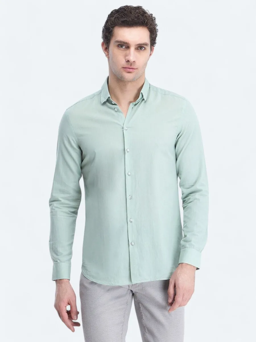 Mint Düz Regular Fit Dokuma Casual %100 Pamuk Gömlek - 1