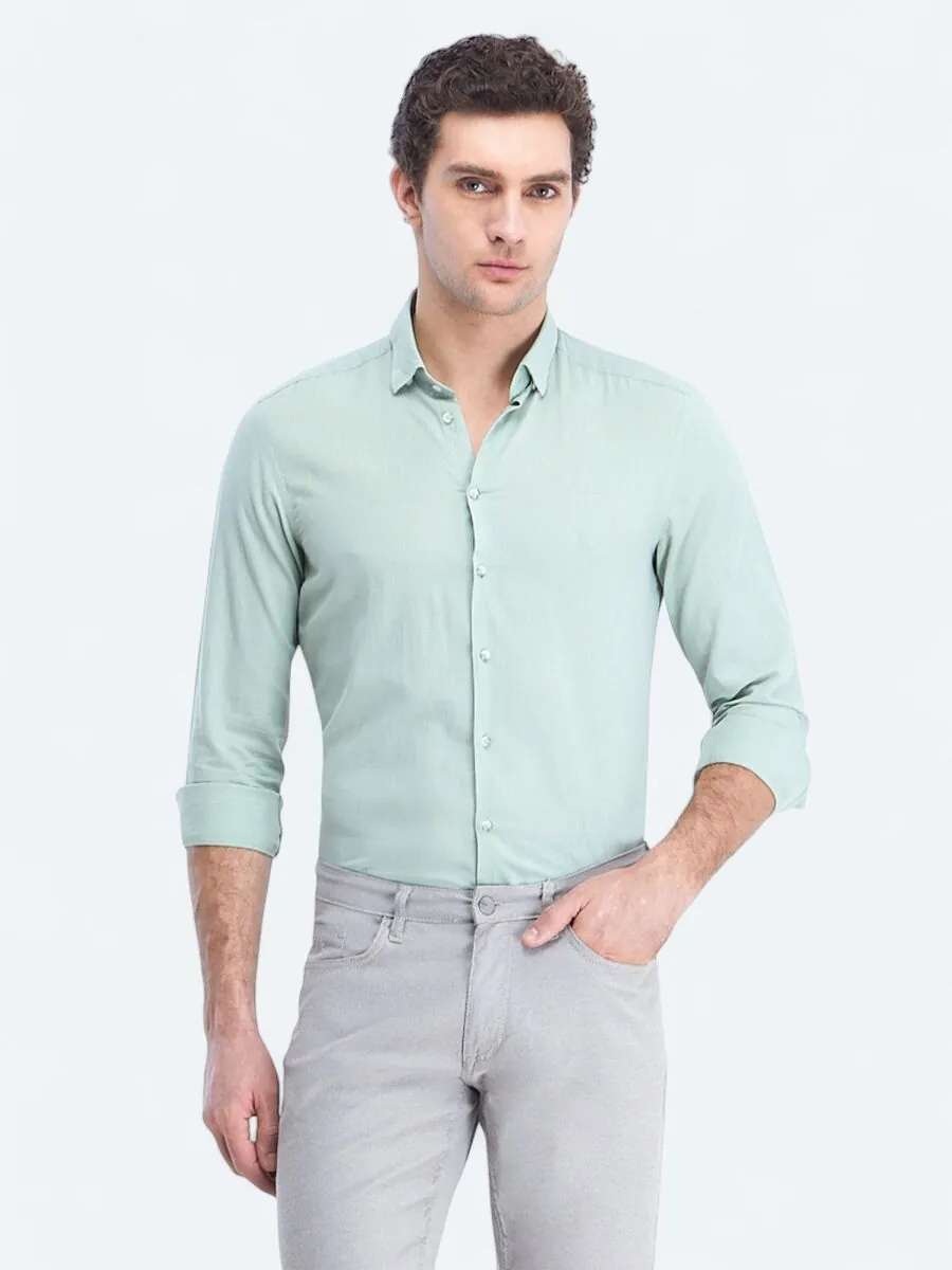 Mint Düz Regular Fit Dokuma Casual %100 Pamuk Gömlek - 3