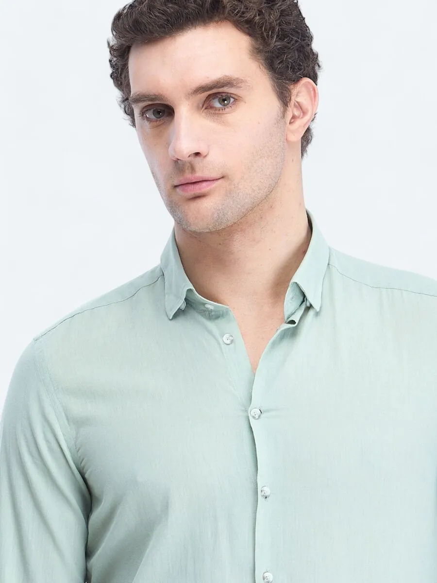 Mint Düz Regular Fit Dokuma Casual %100 Pamuk Gömlek - 4