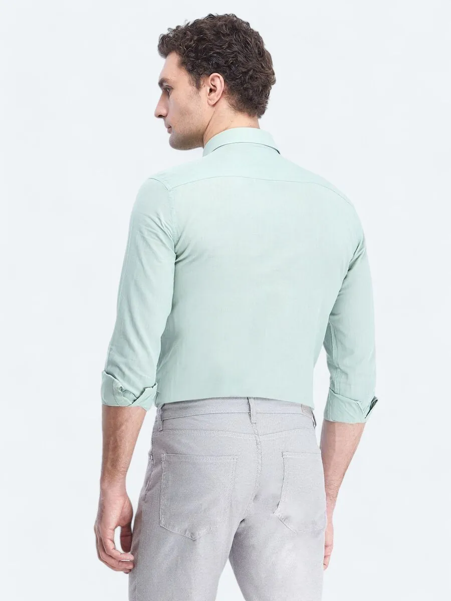 Mint Düz Regular Fit Dokuma Casual %100 Pamuk Gömlek - 5