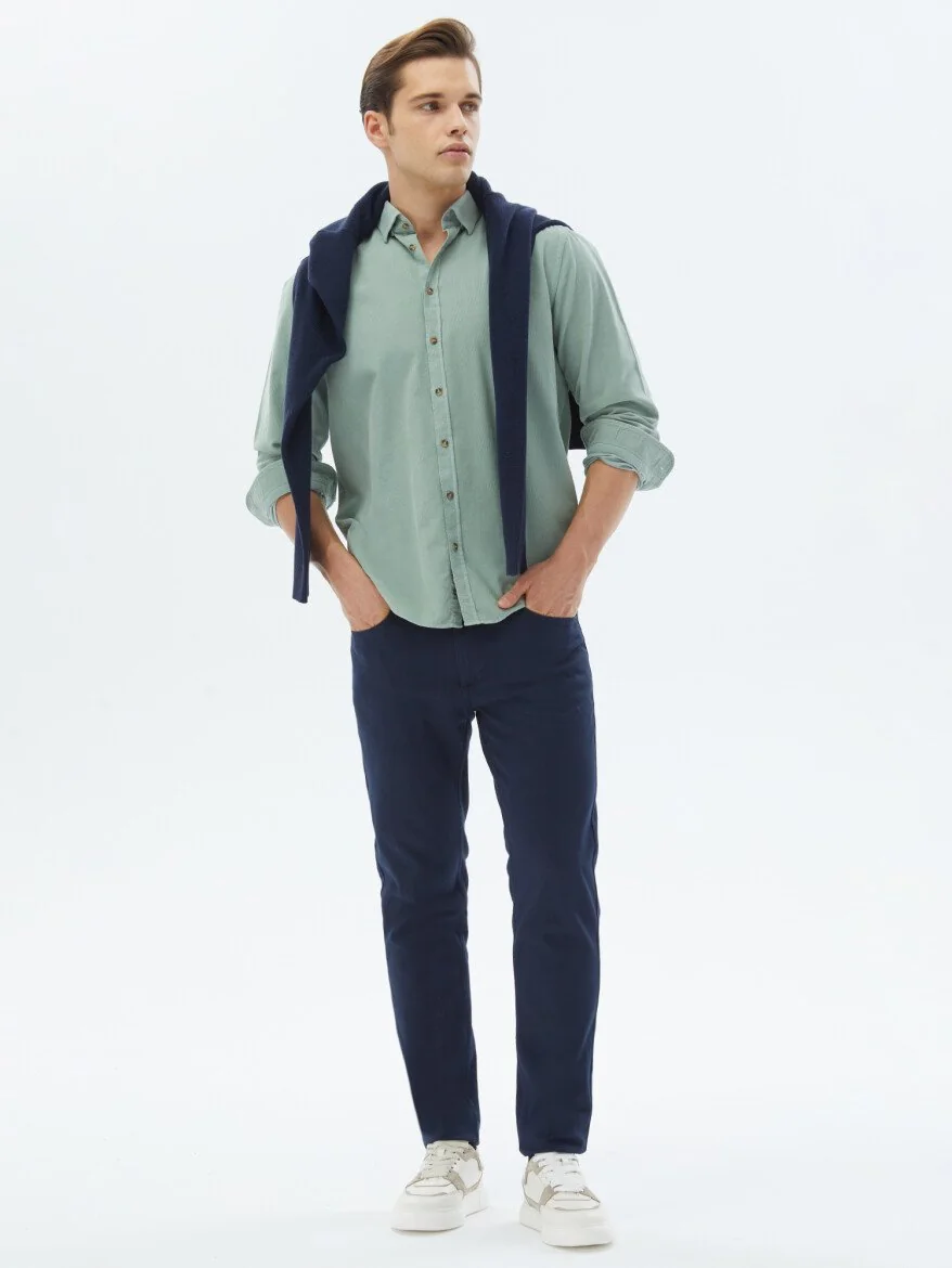 Mint Fitilli Regular Fit Dokuma Kadife Casual %100 Pamuk Gömlek - 2