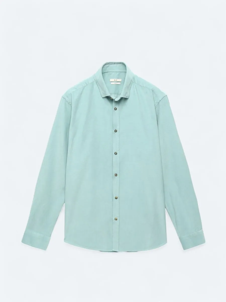 Mint Fitilli Regular Fit Dokuma Kadife Casual %100 Pamuk Gömlek - 7