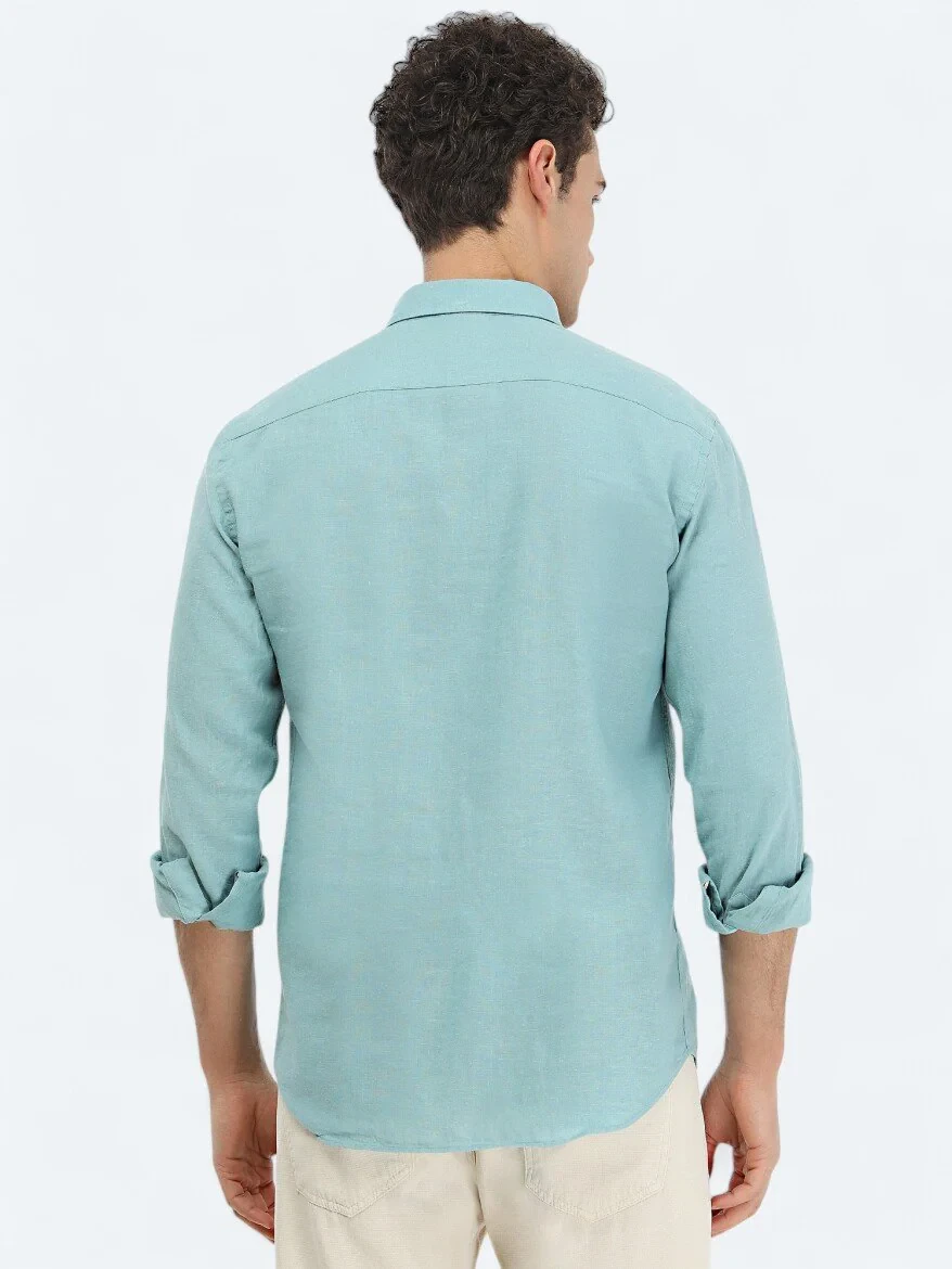 Mint Plain Regular Fit Weaving Casual Cotton Blended Shirt 
