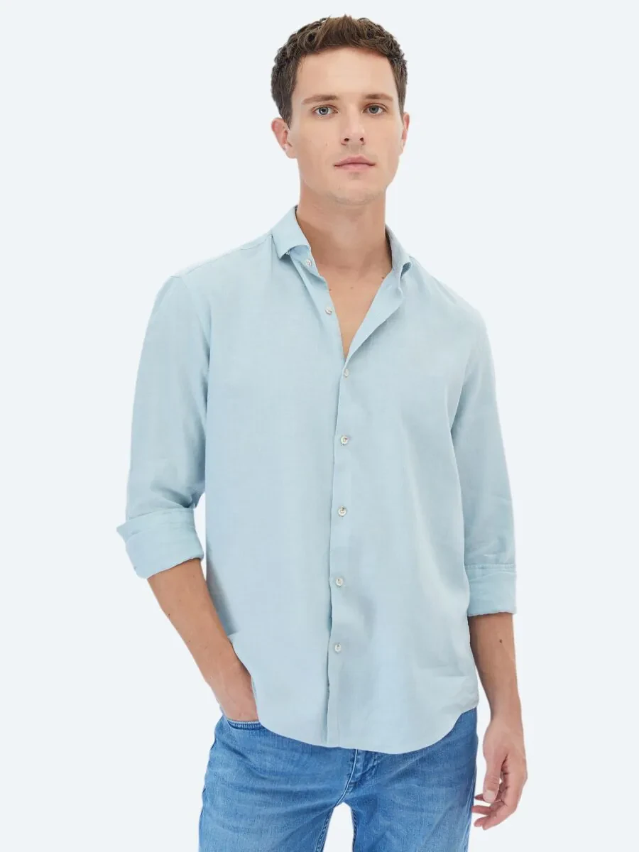 Mint Plain Regular Fit Weaving Casual Cotton Blended Shirt - 1