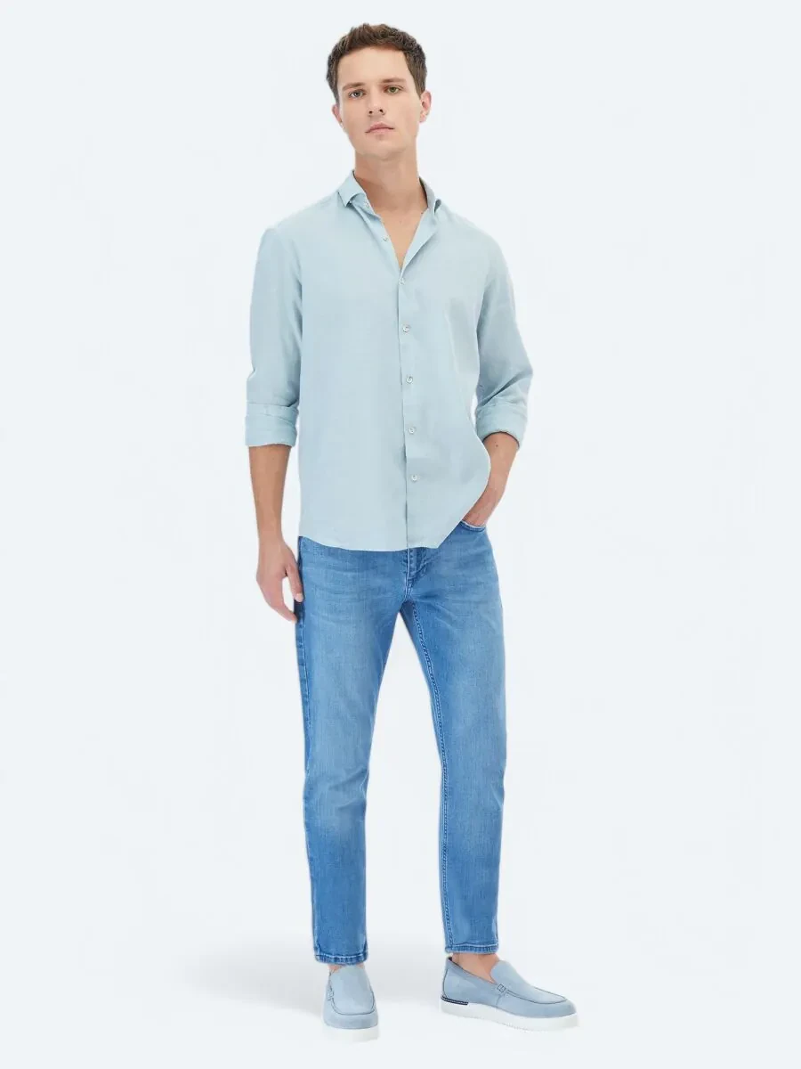 Mint Plain Regular Fit Weaving Casual Cotton Blended Shirt - 2