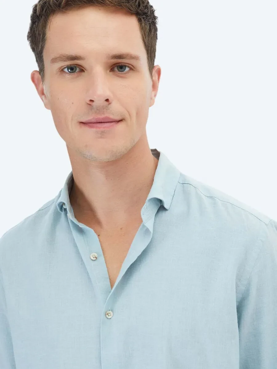 Mint Plain Regular Fit Weaving Casual Cotton Blended Shirt - 4