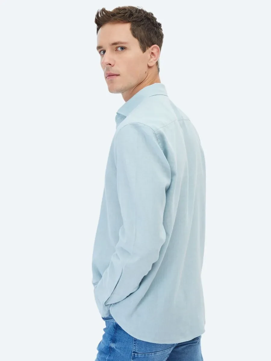Mint Plain Regular Fit Weaving Casual Cotton Blended Shirt - 6