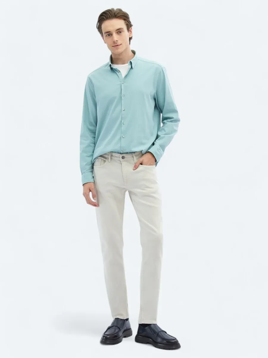 Mint Plain Regular Fit Weaving Casual Cotton Blended Shirt - 2
