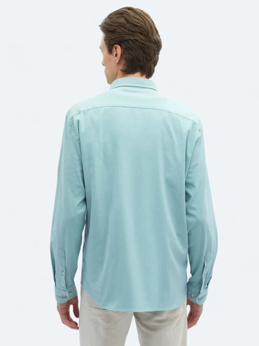 Mint Plain Regular Fit Weaving Casual Cotton Blended Shirt - 6