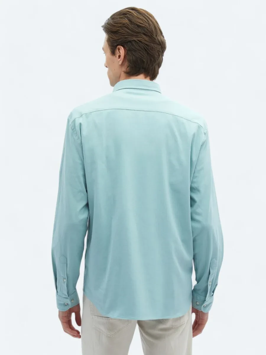 Mint Plain Regular Fit Weaving Casual Cotton Blended Shirt - 6