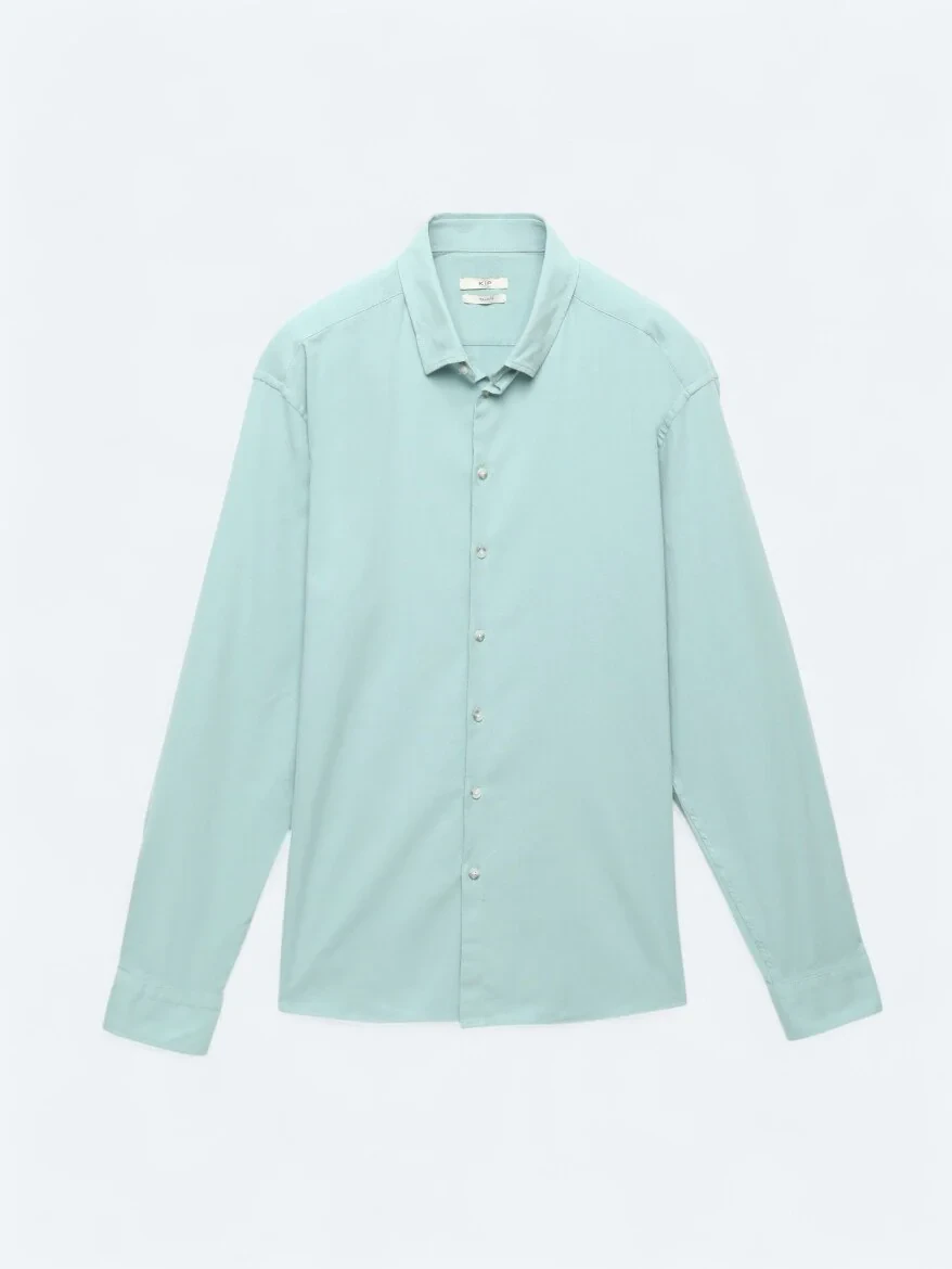 Mint Plain Regular Fit Weaving Casual Cotton Blended Shirt - 7