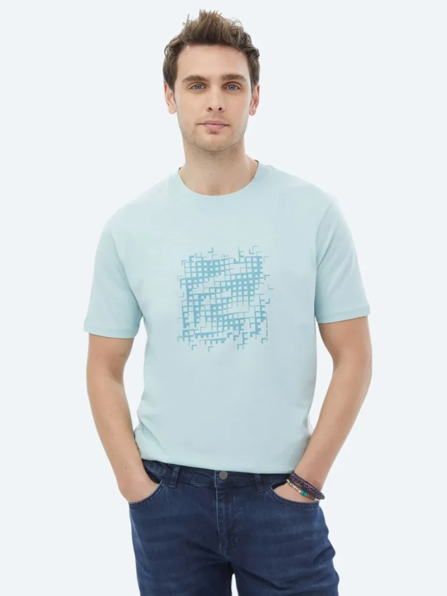 Mint Printed Crew Neck 100% Cotton T-Shirt - 1