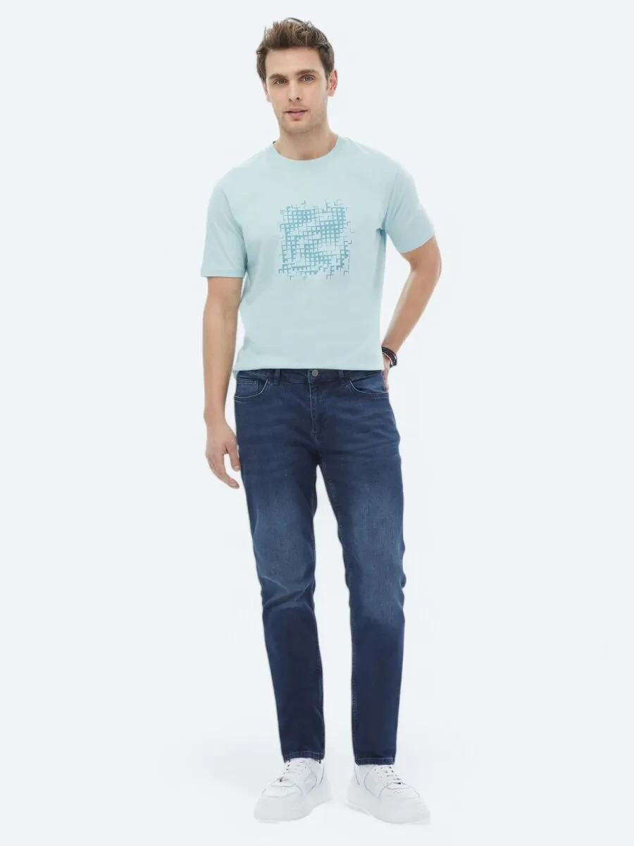 Mint Printed Crew Neck 100% Cotton T-Shirt - 2