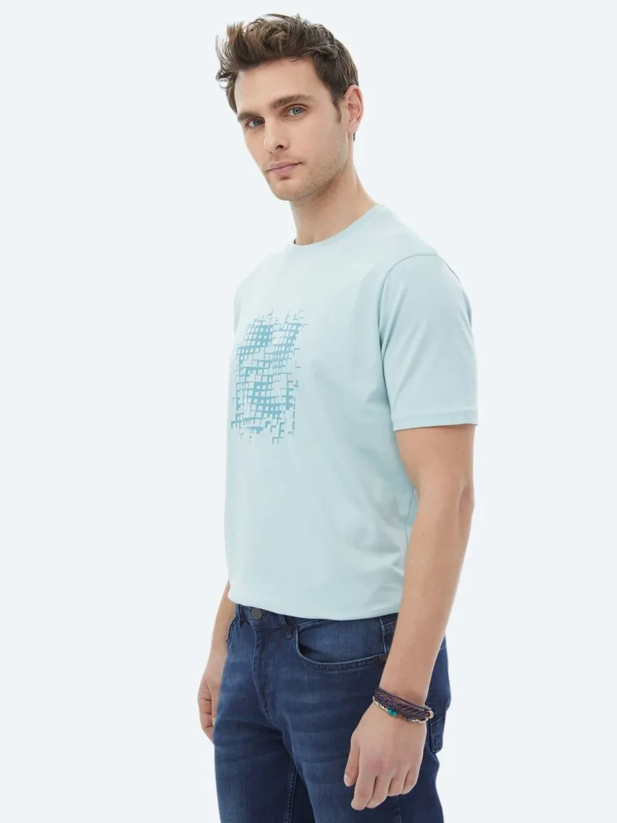 Mint Printed Crew Neck 100% Cotton T-Shirt - 5