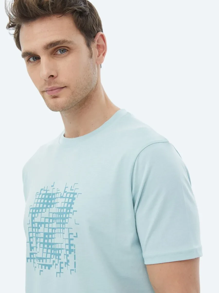 Mint Printed Crew Neck 100% Cotton T-Shirt - 6