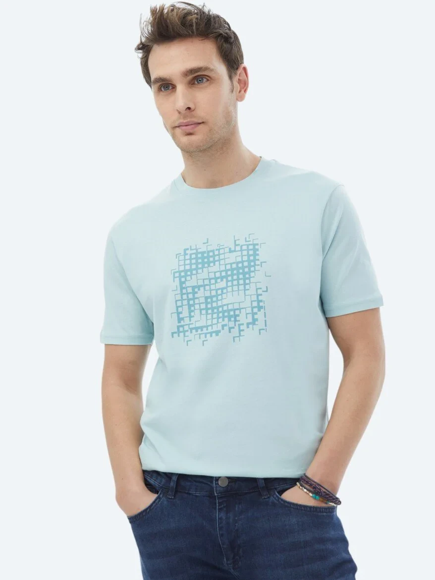 Mint Printed Crew Neck 100% Cotton T-Shirt - 7