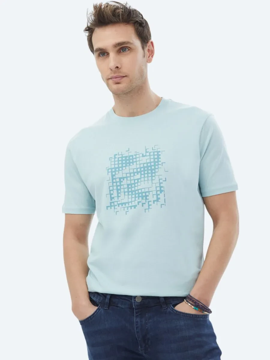 Mint Printed Crew Neck 100% Cotton T-Shirt - 7
