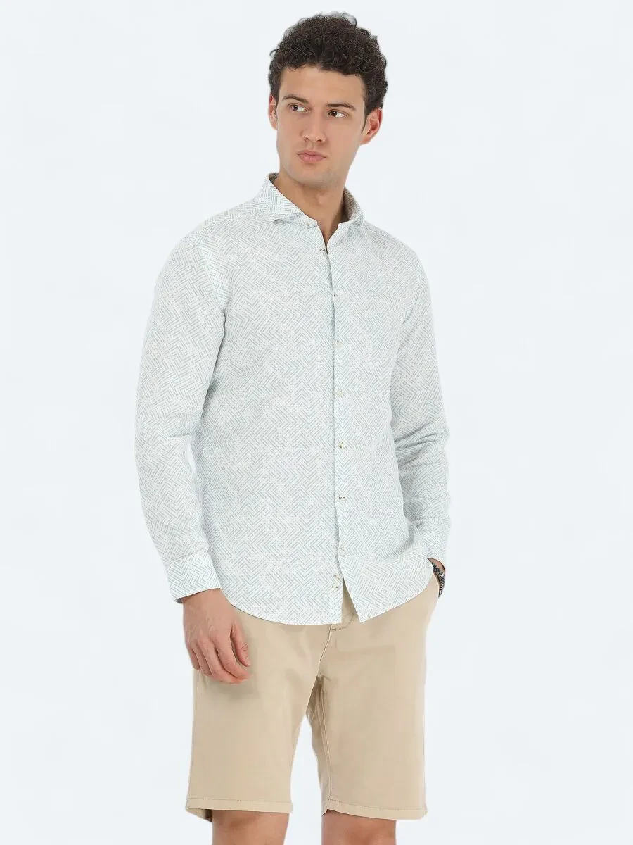 Mint Printed Regular Fit Weaving Casual Cotton Blended Shirt - 1