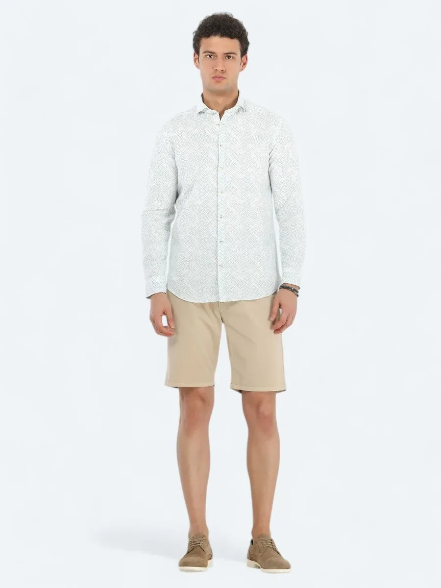 Mint Printed Regular Fit Weaving Casual Cotton Blended Shirt - 2