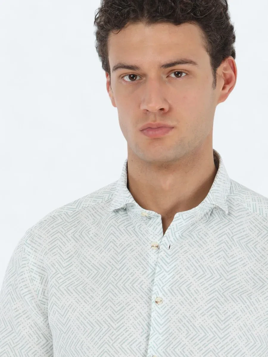 Mint Printed Regular Fit Weaving Casual Cotton Blended Shirt - 3