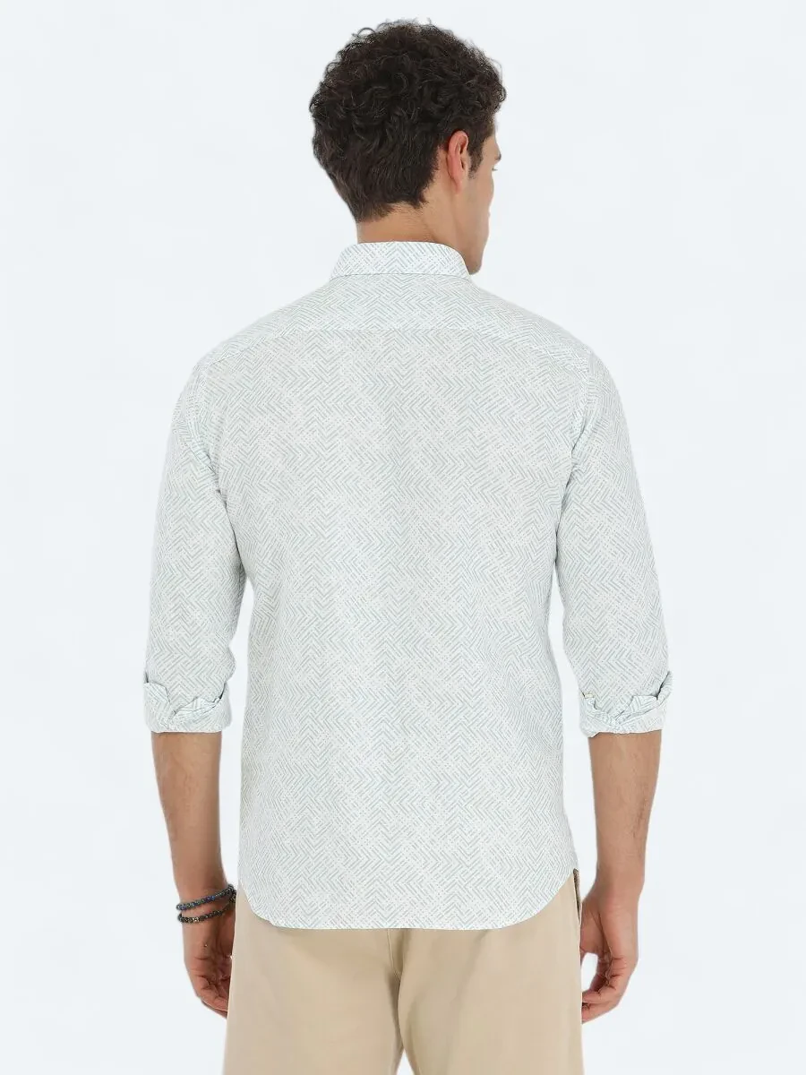 Mint Printed Regular Fit Weaving Casual Cotton Blended Shirt - 4