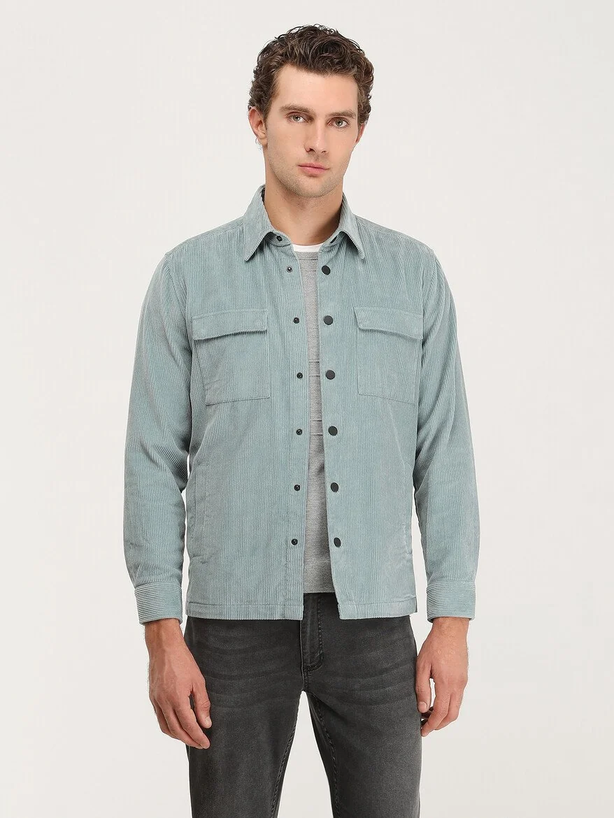 Mint Regular Fit Dokuma %100 Pamuk Overshırt - 1