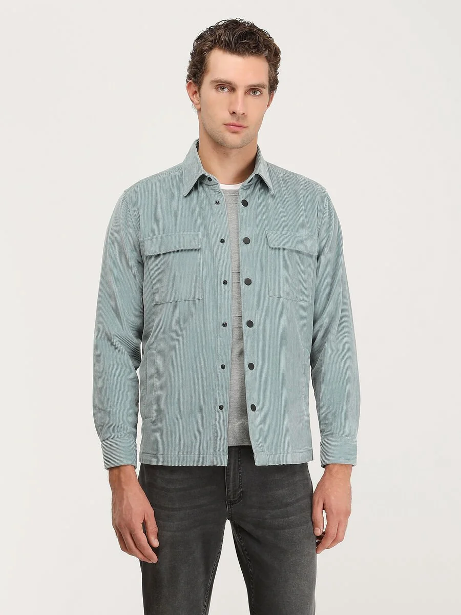 Mint Regular Fit Dokuma %100 Pamuk Overshırt - 1