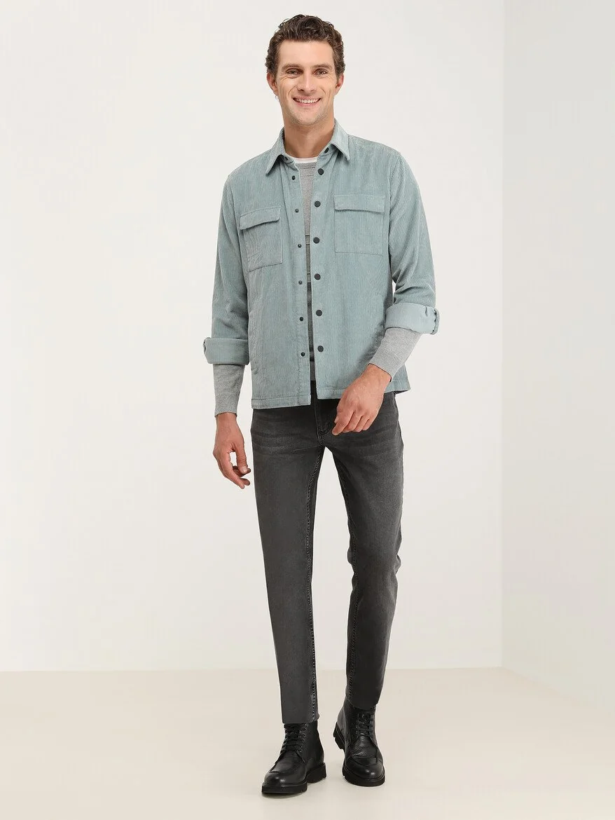 Mint Regular Fit Dokuma %100 Pamuk Overshırt - 3
