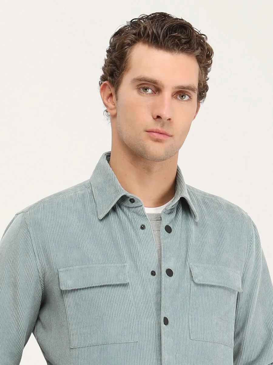 Mint Regular Fit Dokuma %100 Pamuk Overshırt - 4