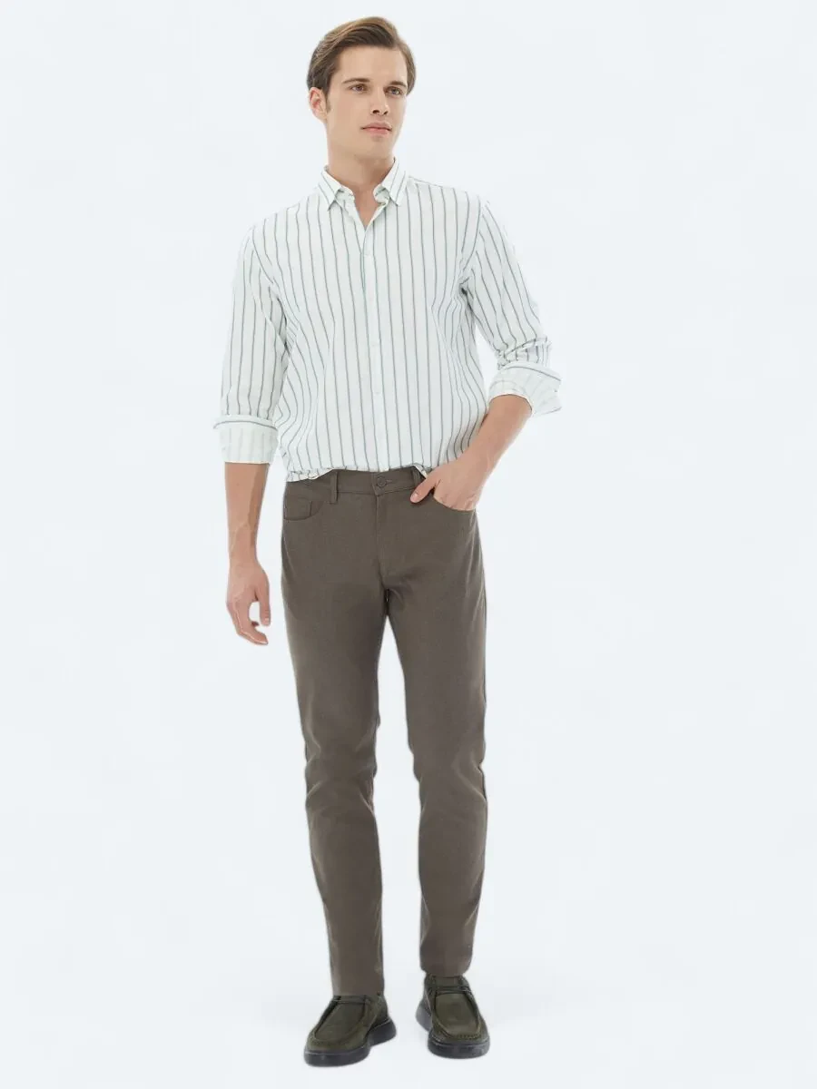 Mint Striped Regular Fit Weaving Casual 100% Cotton Shirt - 2