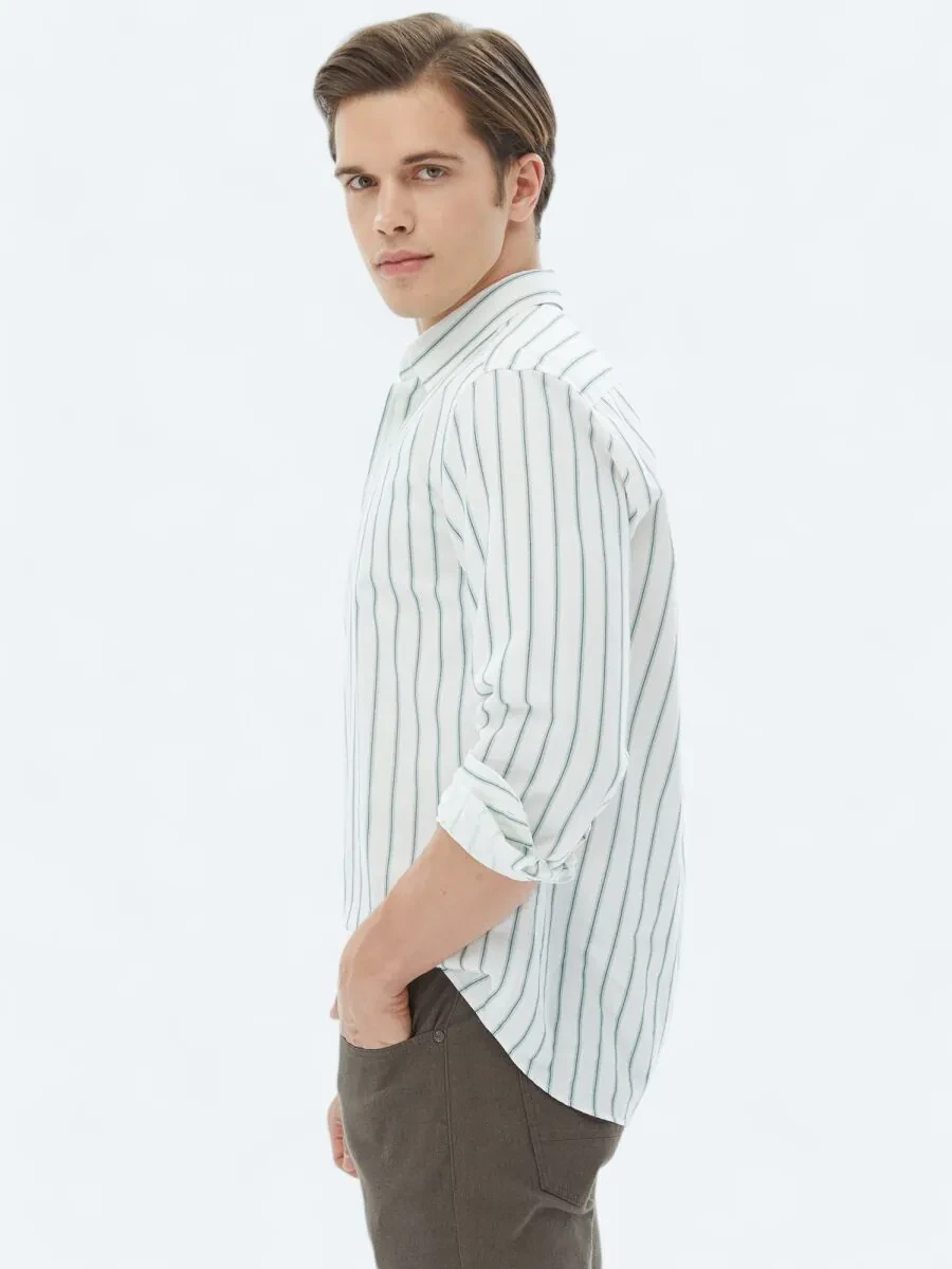 Mint Striped Regular Fit Weaving Casual 100% Cotton Shirt - 4