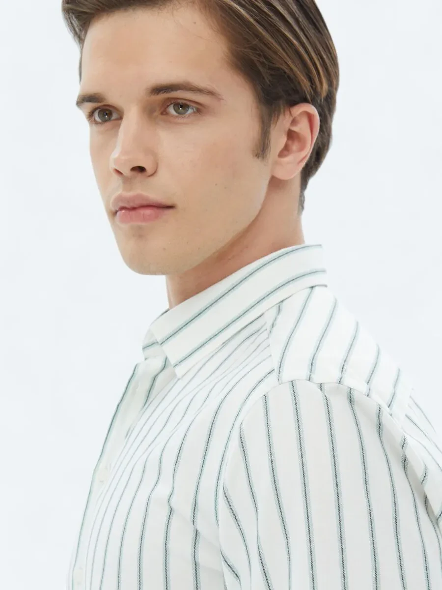 Mint Striped Regular Fit Weaving Casual 100% Cotton Shirt - 5
