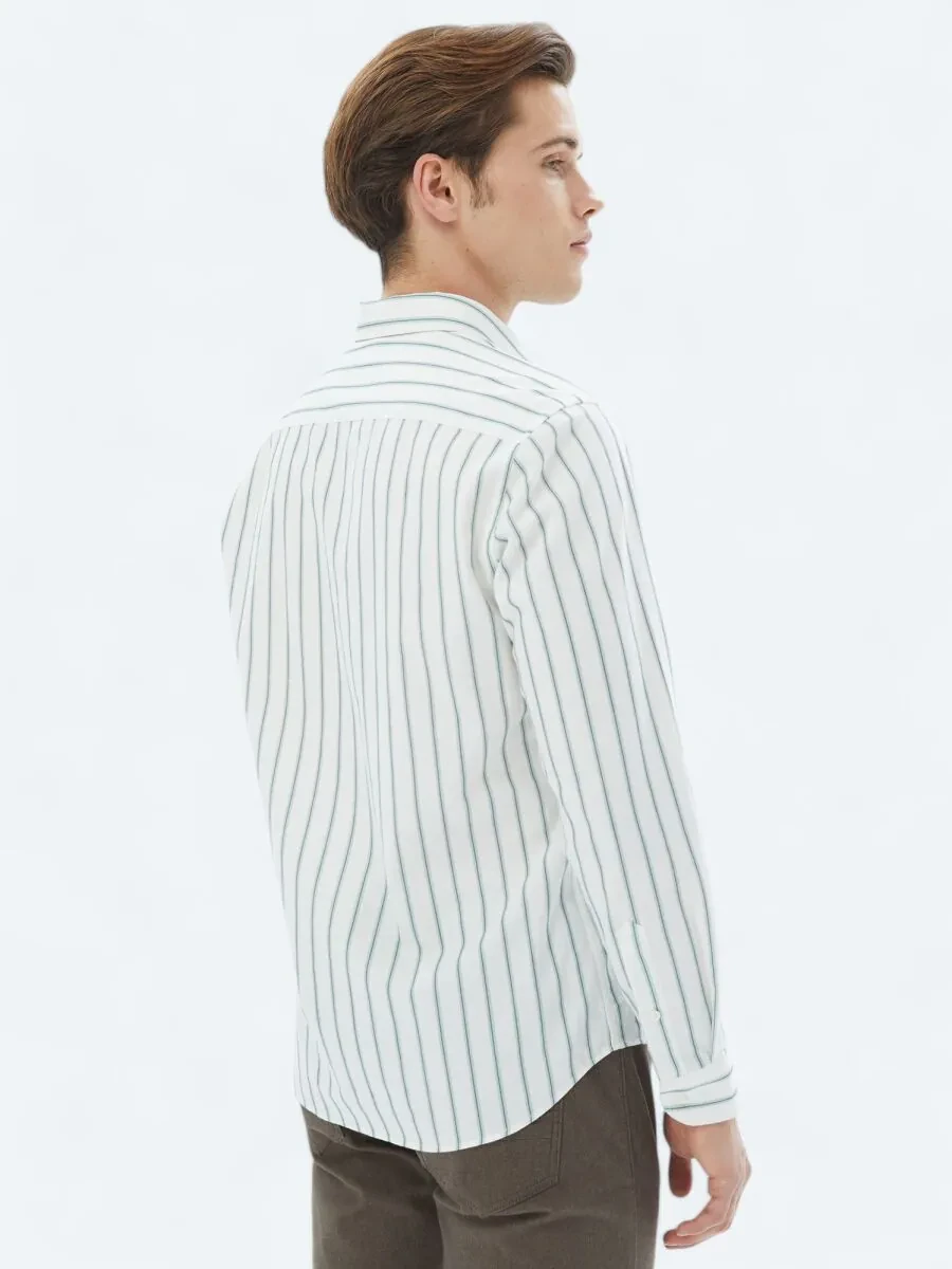 Mint Striped Regular Fit Weaving Casual 100% Cotton Shirt - 6