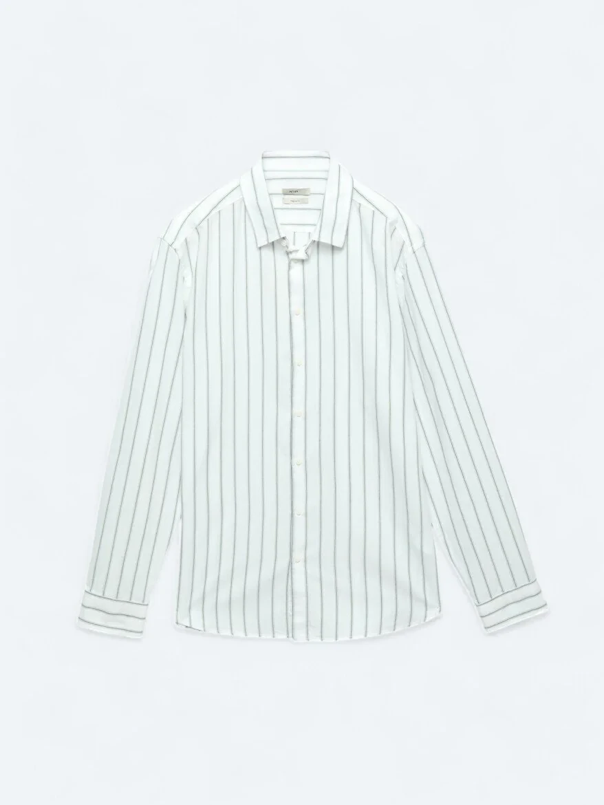 Mint Striped Regular Fit Weaving Casual 100% Cotton Shirt - 7