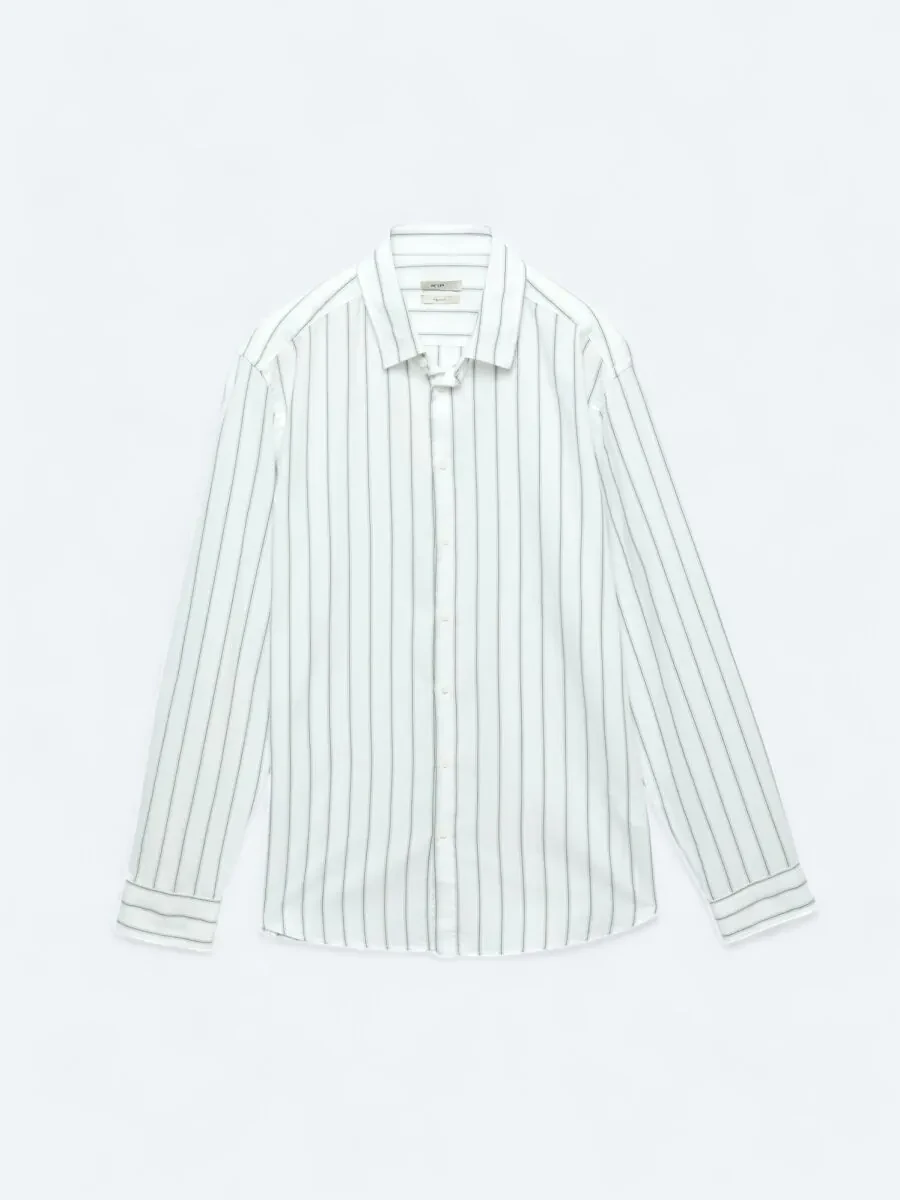 Mint Striped Regular Fit Weaving Casual 100% Cotton Shirt - 7