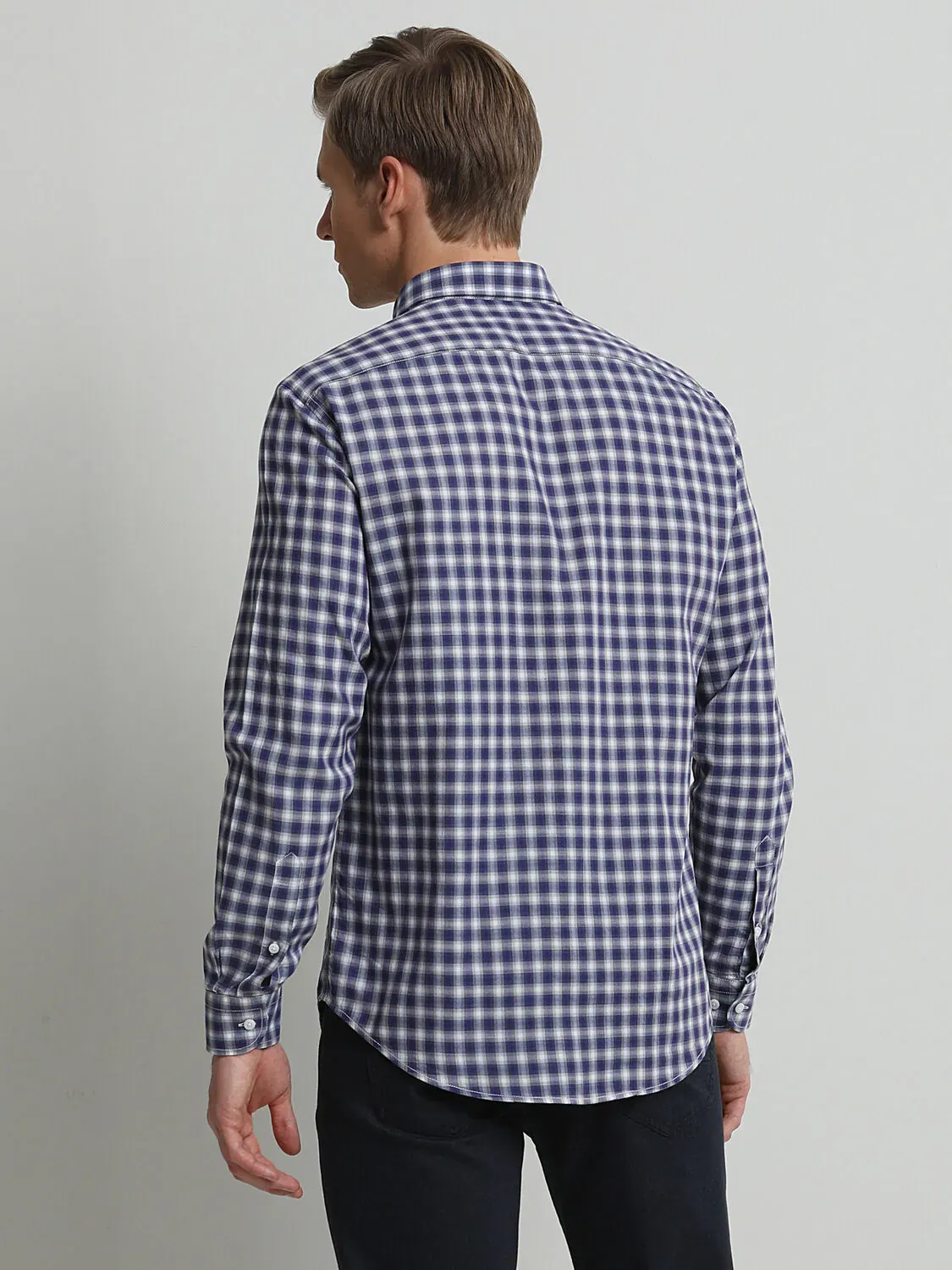 Mor Kareli Regular Fit Dokuma Casual %100 Pamuk Gömlek - 4