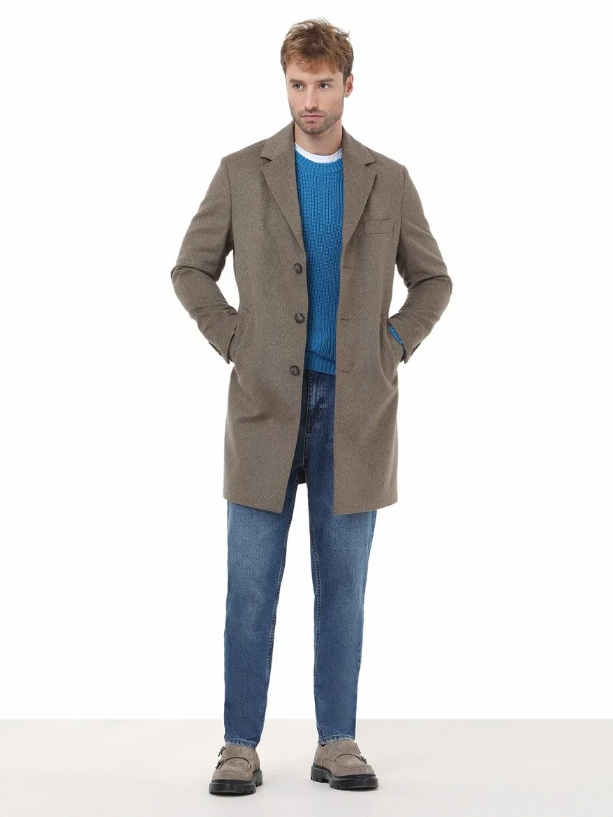 Navy Blue Carrot Fit Denim Cotton Blended Trousers - 3