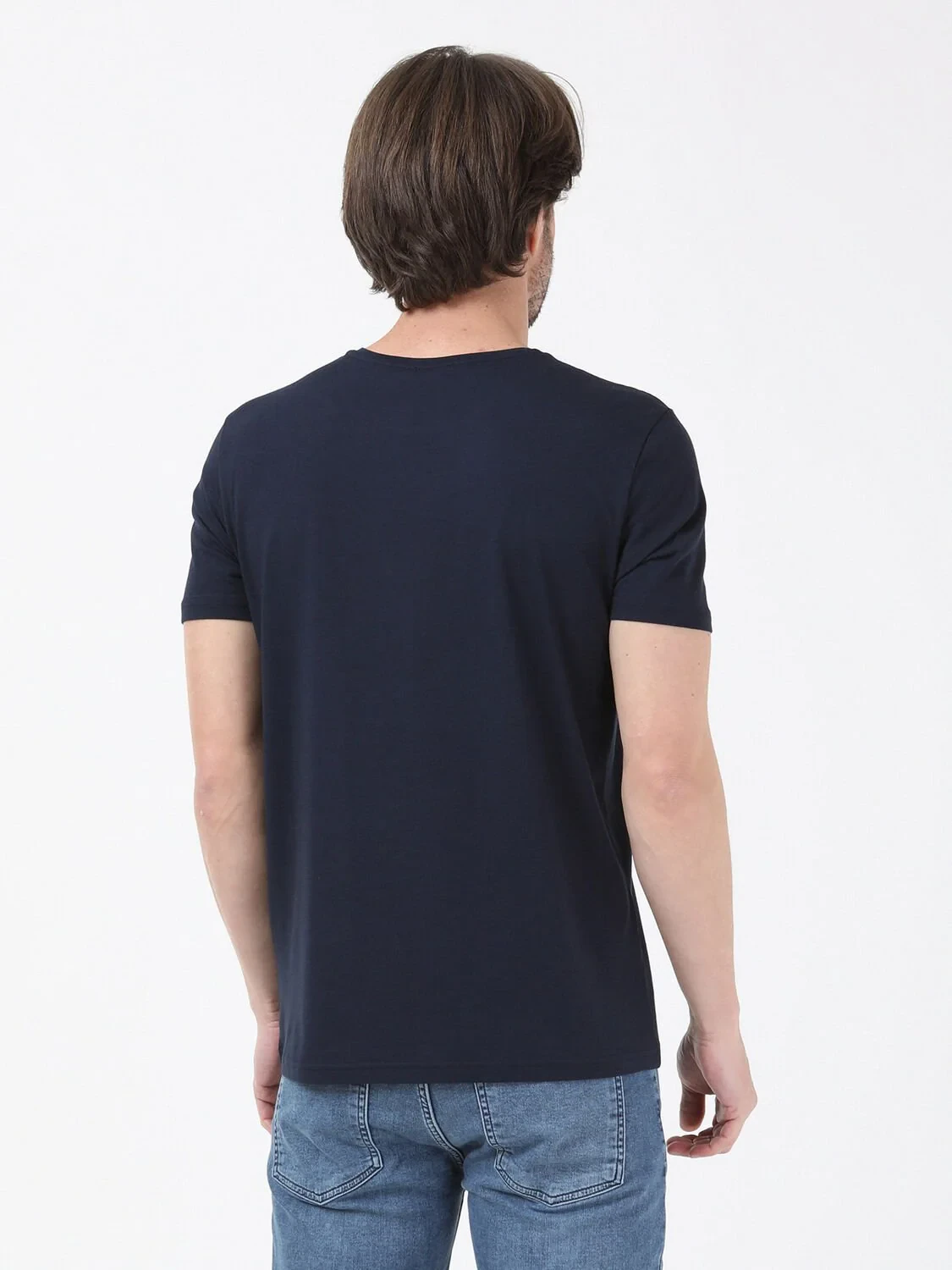 Navy Blue Cotton Blended T-Shirt - 5