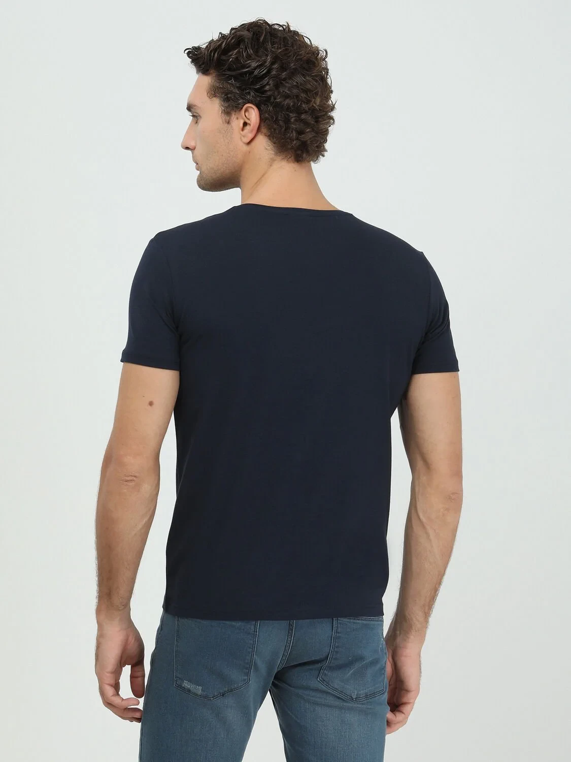 Navy Blue Cotton Blended T-Shirt - 4