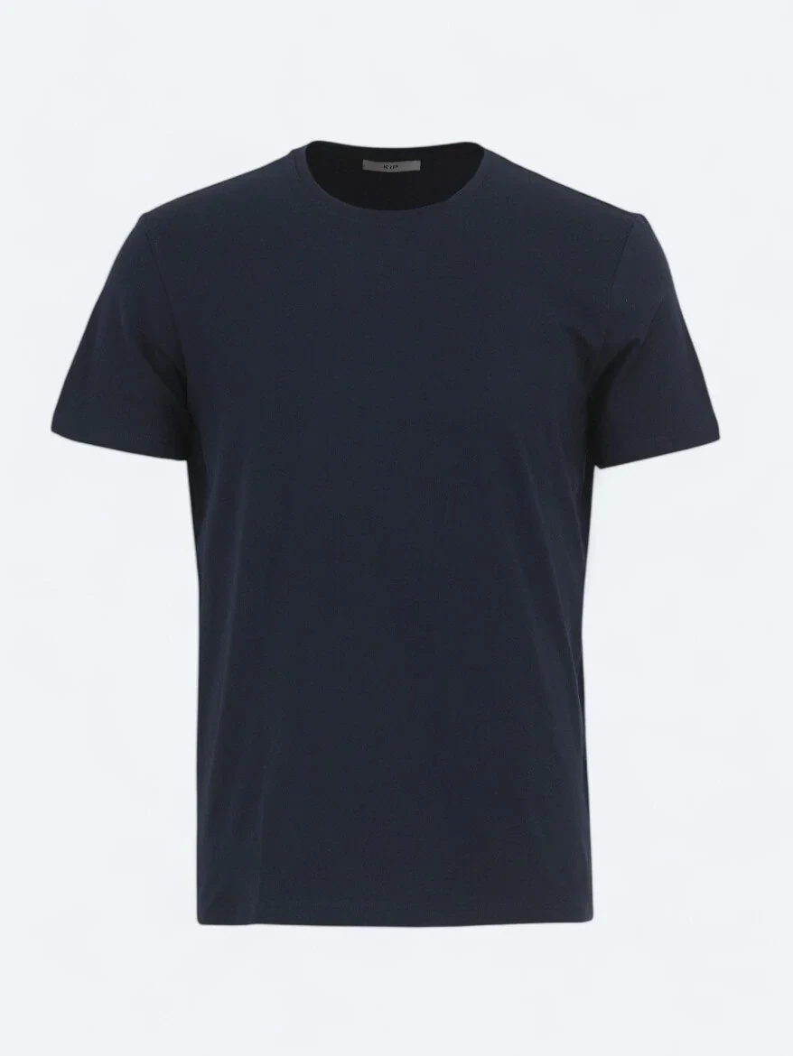 Navy Blue Crew Neck Cotton Blended T-Shirt - 5